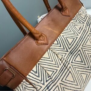 JOYN Fair Trade‎ Canvas & Leather Tote Bag – Boho Geometric Print